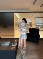 Faux Fur Contrast Collar Jacket – Coffee Pattern